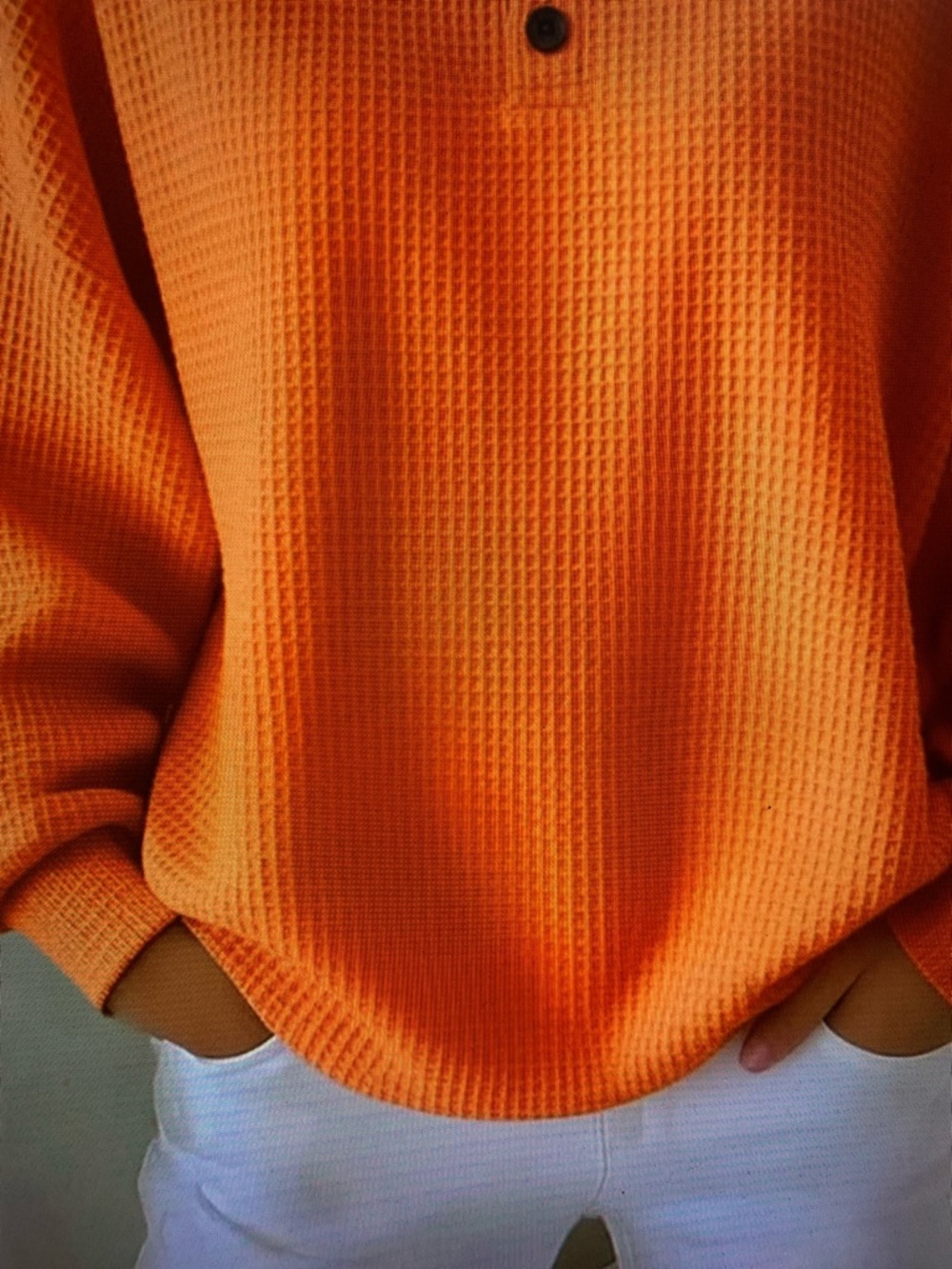Men's Orange Waffle Knit Henley Shirt - Picture 2 of 4